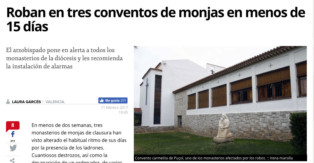 Roban en tres conventos de monjas en menos de 15 días